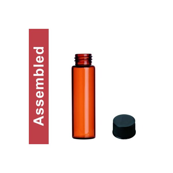 Cp Lab Safety. Wheaton MicroLiter 12ML Amber Vial Kit, Black Phenolic Solid Cap, PTFE Liner, 100 pk 15-2010KPS-12A - main